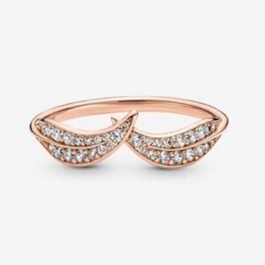 NWT Pandora Rose Gold Plated CZ Leaf Ring Size 48 (4.5)